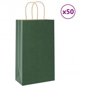 Paper Bags 50 pcs with Handles Green 21x11x36 cm