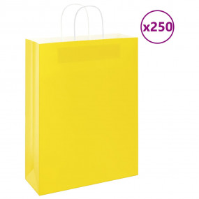 Paper Bags 250 pcs with Handles Yellow 32x12x42 cm