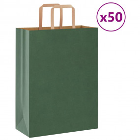 Paper Bags 50 pcs with Handles Green 26x12x35 cm