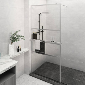 Walk-in Shower Wall with Shelf Chrome 31.5x76.8" ESG Gl...