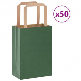 Paper Bags 50 pcs with Handles Green 15x8x21 cm
