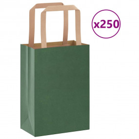 Paper Bags 250 pcs with Handles Green 15x8x21 cm