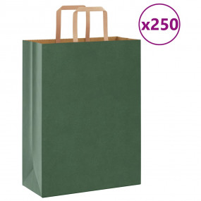 Paper Bags 250 pcs with Handles Green 26x12x35 cm