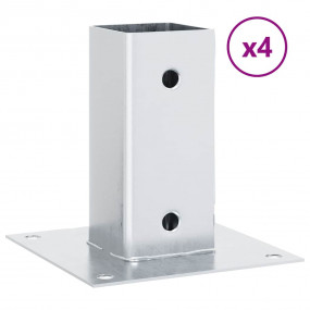 Post Bases Square 4 pcs Silver 2.40x2.40" Galvanized St...