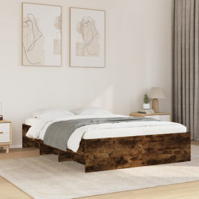 Bed Frame without Mattress Smoked Oak 140 x 74.8 " Engi...