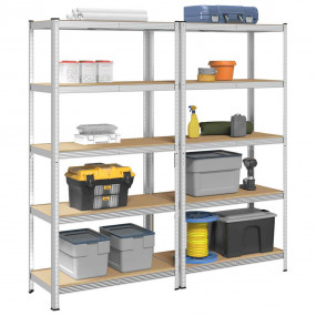 5-Layer Storage Shelves 2 pcs Silver Steel&Engineered W...