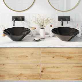 Wash Basins 2 pcs Gloss Black 16.5x5.5" Ceramic