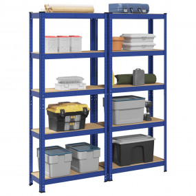 5-Layer Storage Shelves 2 pcs Blue Steel&Engineered Woo...