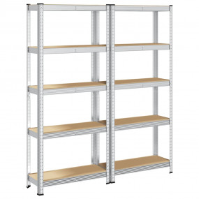 5-Layer Storage Shelves 2 pcs Silver Steel&Engineered W...
