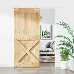 Sliding Door with Hardware Set 35.4x82.7" Solid Wood Pi...