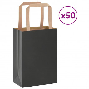 Paper Bags 50 pcs with Handles Black 15x8x21 cm