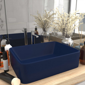 Luxury Wash Basin Matt Dark Blue 16.1x11.8x4.7" Ceramic