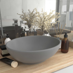 Luxury Basin Oval-shaped Matt Light Grey 15.7x13.0" Cer...