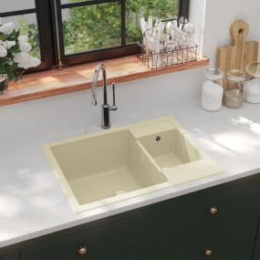Kitchen Sink with Overflow Hole Double Basins Beige Gra...