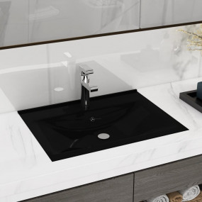 Luxury Basin with Faucet Hole Matt Black 23.6x18.1" Cer...