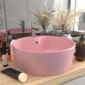 Luxury Wash Basin with Overflow Matt Pink 14.2x5.1" Cer...