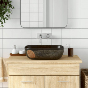 Countertop Basin Black Rectangular 18.9x14.8x5.3" Ceram...