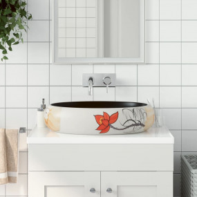 Countertop Basin Multicolored Oval 23.2x15.7x5.9" Ceram...