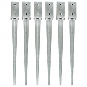 Ground Spikes 6 pcs Silver 2.8x2.8x29.5" Galvanized Ste...