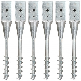 Ground Spikes 6 pcs Silver 3.9x3.9x22.4" Galvanized Ste...