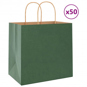Paper Bags 50 pcs with Handles Green 10.2x6.7x9.8"