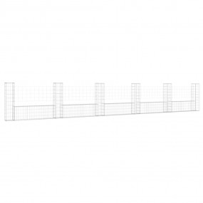 U-shape Gabion Basket with 6 Posts Iron 244.1"x7.9"x39....