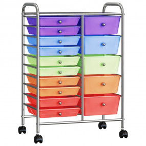 XXL 15-Drawer Mobile Storage Trolley Multicolored Plast...