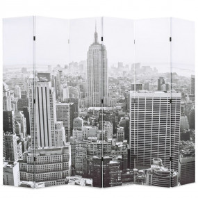 Folding Room Divider 89.8x66.9" New York by Day Black a...