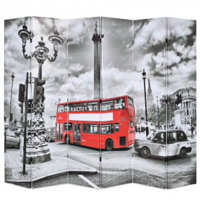 Folding Room Divider 89.8x66.9" London Bus Black and Wh...