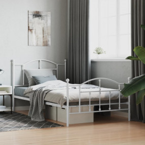 Metal Bed Frame without Mattress with Footboard White 1...
