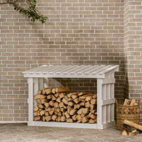 Firewood Rack White 42.5x25.4x30.3" Solid Wood Pine