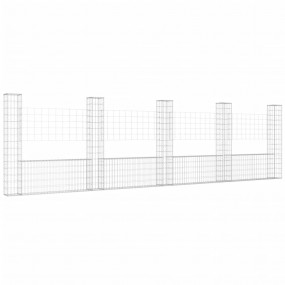 U-shape Gabion Basket with 5 Posts Iron 196.9"x7.9"x59....