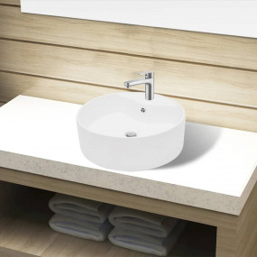 Ceramic Bathroom Sink Basin Faucet/Overflow Hole White ...