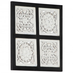 Hand-Carved Wall Panel MDF 15.7"x15.7"x0.6" Black and W...