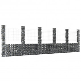 U-shape Gabion Basket with 6 Posts Iron 244.1"x7.9"x78....