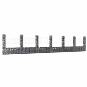 U-shape Gabion Basket with 7 Posts Iron 291.3"x7.9"x59....