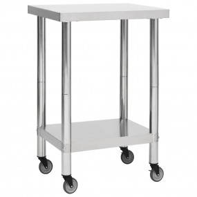 Kitchen Work Table with Wheels 23.6"x23.6"x33.5" Stainl...