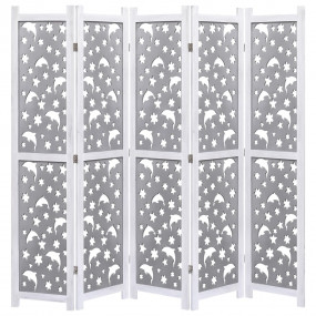 5-Panel Room Divider Gray 68.9"x65" Solid Wood