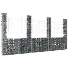 U-shape Gabion Basket with 4 Posts Iron 149.6"x7.9"x78....