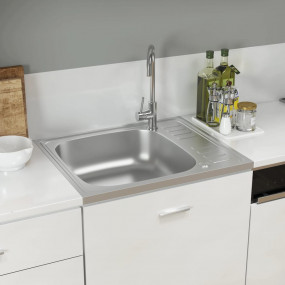 Kitchen Sink with Drainer Set Silver 23.6"x19.7"x6.1" S...