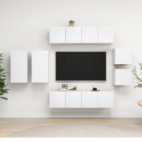 8 Piece TV Stand Set White Engineered Wood