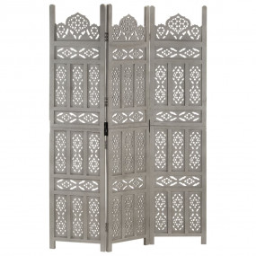 Hand carved 3-Panel Room Divider Gray 47.2"x65" Solid M...