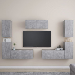7 Piece TV Stand Set Concrete Gray Engineered Wood