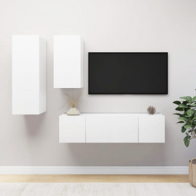 4 Piece TV Stand Set White Engineered Wood