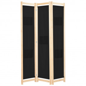 3-Panel Room Divider Black 47.2"x66.9"x1.6" Fabric