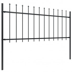 Garden Fence with Spear Top Steel 334.6"x31.5" Black