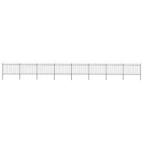 Garden Fence with Spear Top Steel 535.4"x47.2" Black
