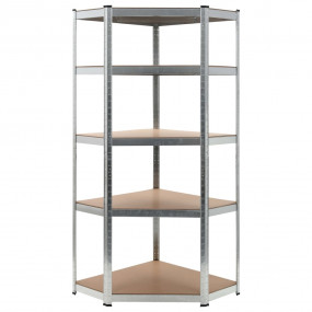 5-Layer Corner Shelf Silver Steel&Engineered Wood