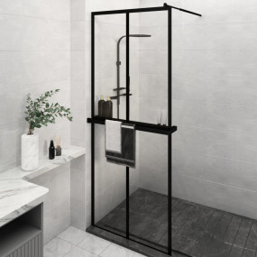 Walk-in Shower Wall with Shelf Black 31.5"x76.8" ESG Gl...