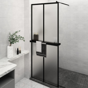 Walk-in Shower Wall with Shelf Black 31.5"x76.8" ESG Gl...